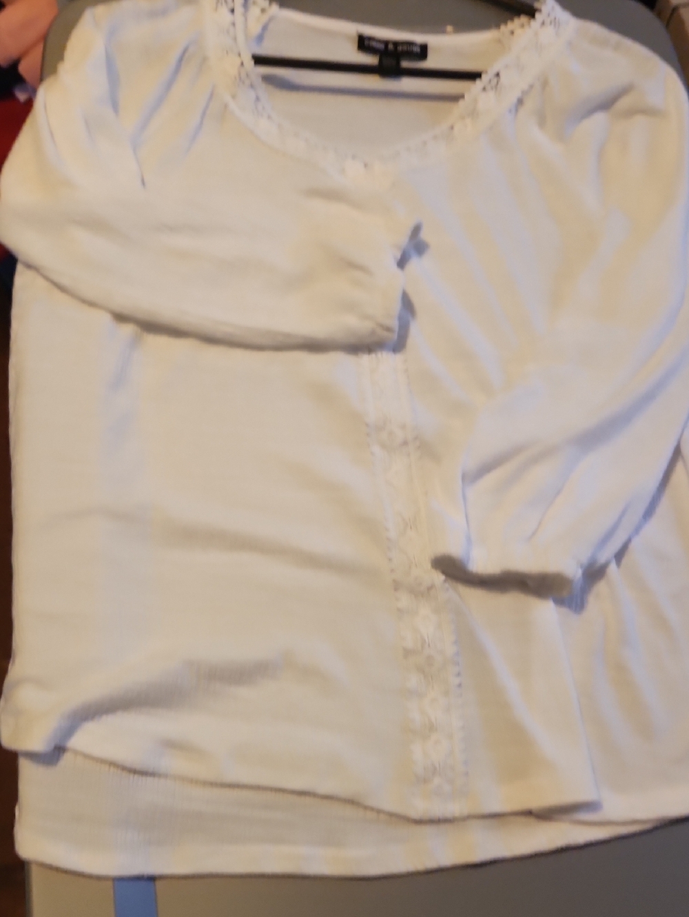 Cable & Gauge White Knit Top with Black Brand Label